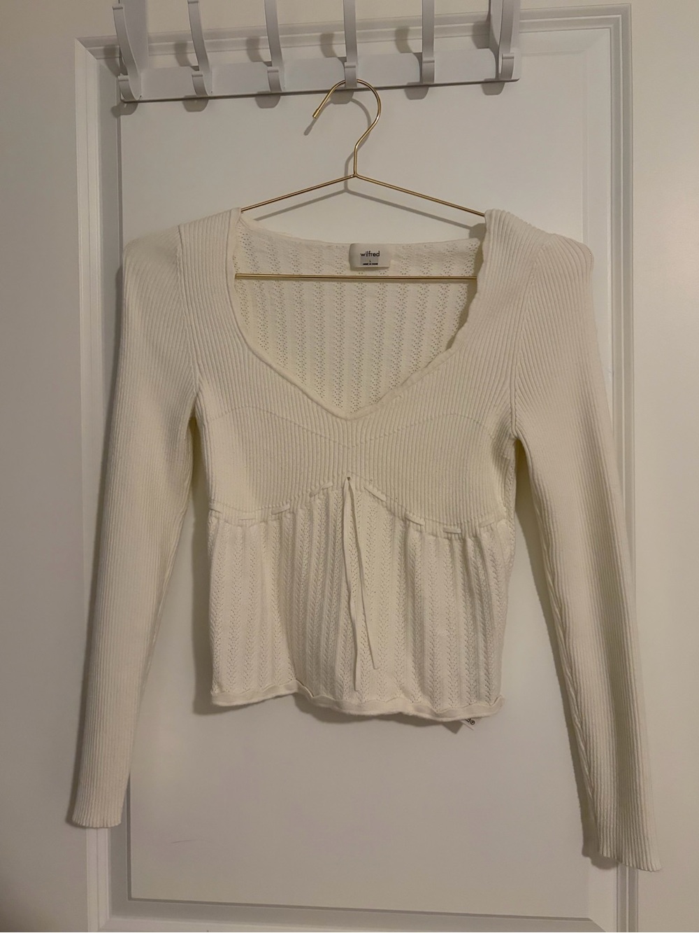 Wilfred Cream Ribbed V-Neck Long Sleeve Top